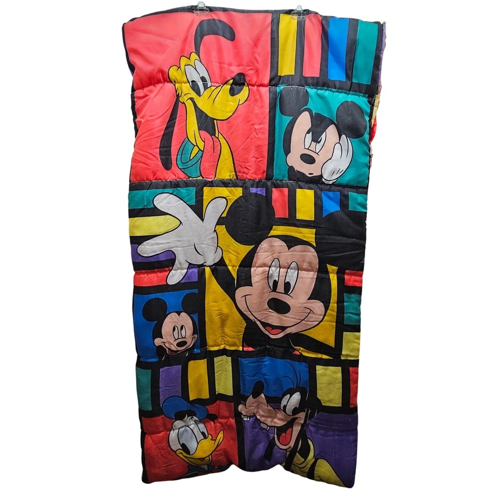 Vintage Disney Mickey Mouse Sleeping Bag Disney Pluto Donald Goofy Multi-Color